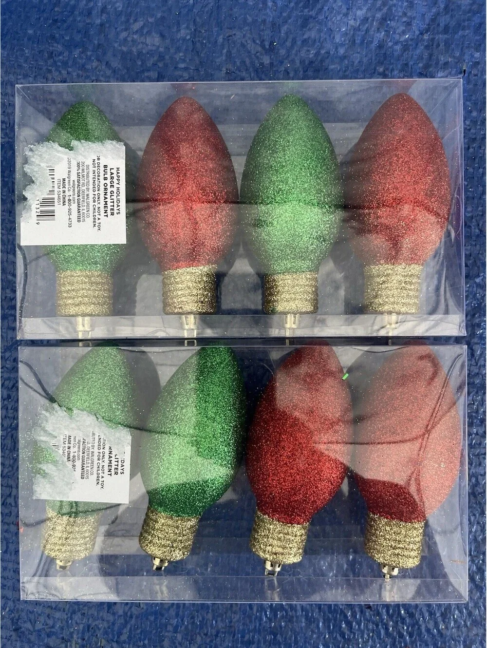 Large Glitter Bulb Ornaments (2 4-packs)  Green Red